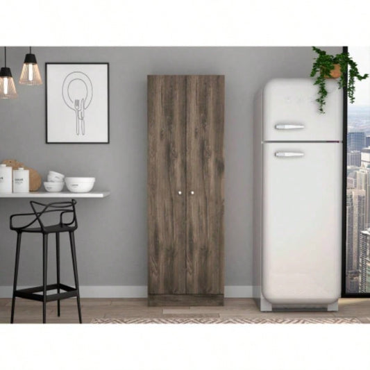 Multistorage Cabinet 71 H, Two Doors, Five Internal Shelves, Dark Brown/ Black