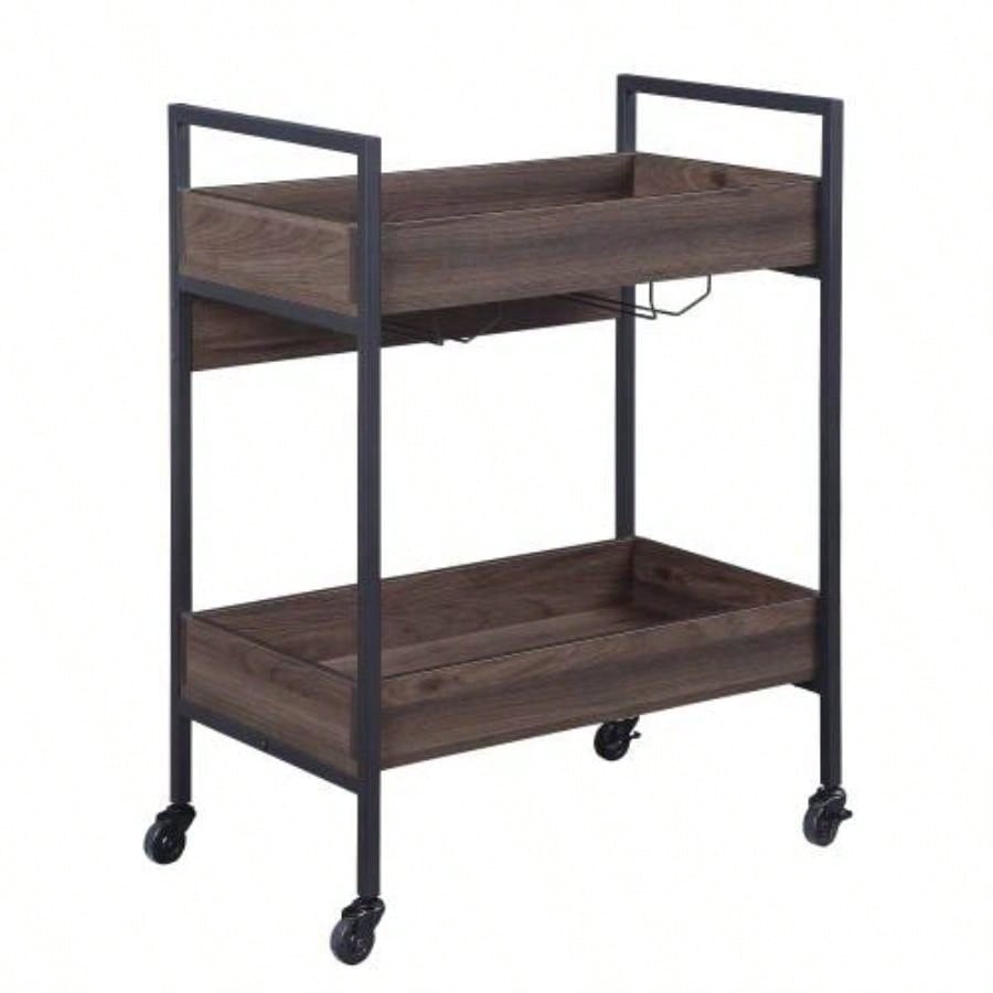 Jerrick Walnut Black Serving Cart