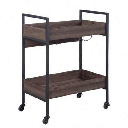Jerrick Walnut Black Serving Cart