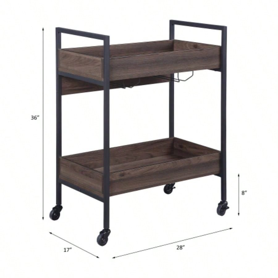 Jerrick Walnut Black Serving Cart