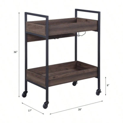 Jerrick Walnut Black Serving Cart