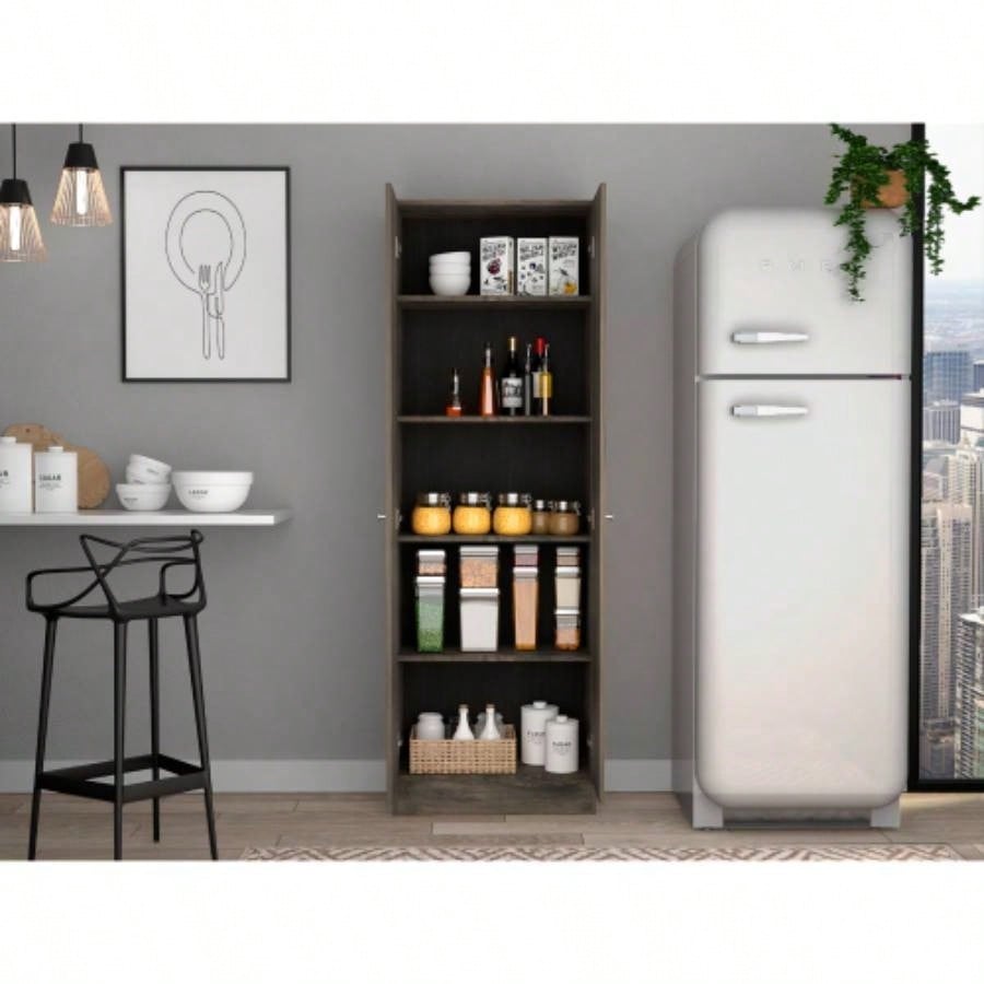 Multistorage Cabinet 71 H, Two Doors, Five Internal Shelves, Dark Brown/ Black