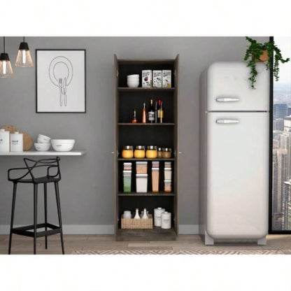 Multistorage Cabinet 71 H, Two Doors, Five Internal Shelves, Dark Brown/ Black