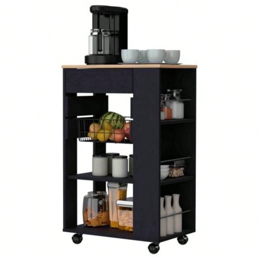 Shelton Kitchen Cart, Two Open Shelves, One Drawer, Four Caster