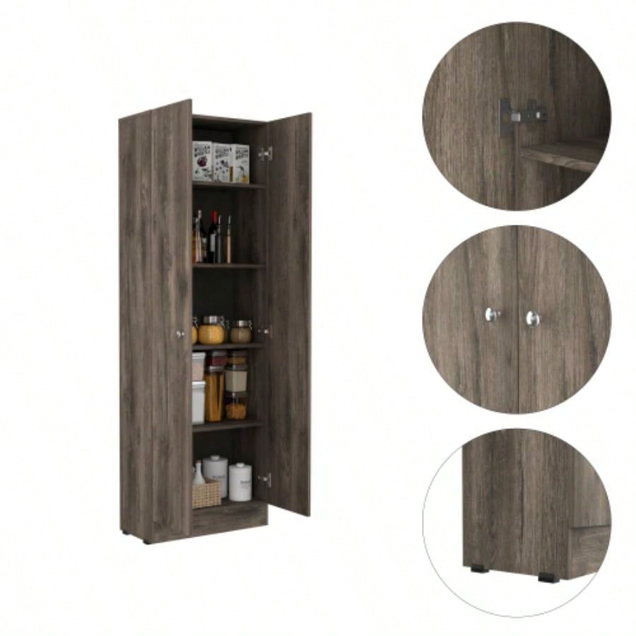 Multistorage Cabinet 71 H, Two Doors, Five Internal Shelves, Dark Brown/ Black