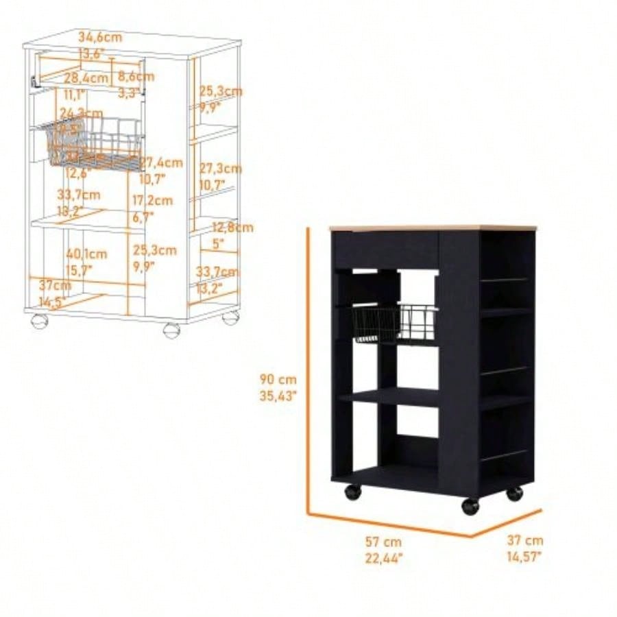 Shelton Kitchen Cart, Two Open Shelves, One Drawer, Four Caster