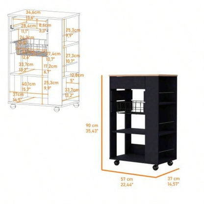 Shelton Kitchen Cart, Two Open Shelves, One Drawer, Four Caster