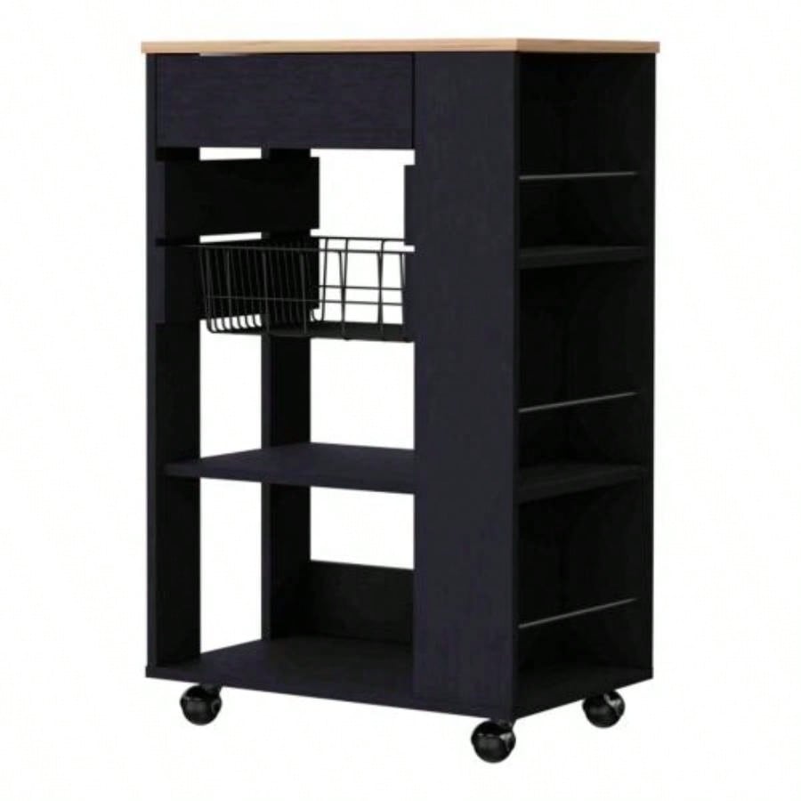 Shelton Kitchen Cart, Two Open Shelves, One Drawer, Four Caster