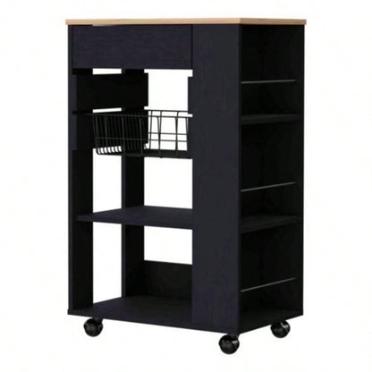 Shelton Kitchen Cart, Two Open Shelves, One Drawer, Four Caster