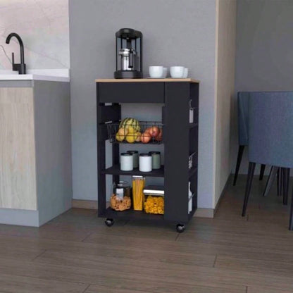 Shelton Kitchen Cart, Two Open Shelves, One Drawer, Four Caster