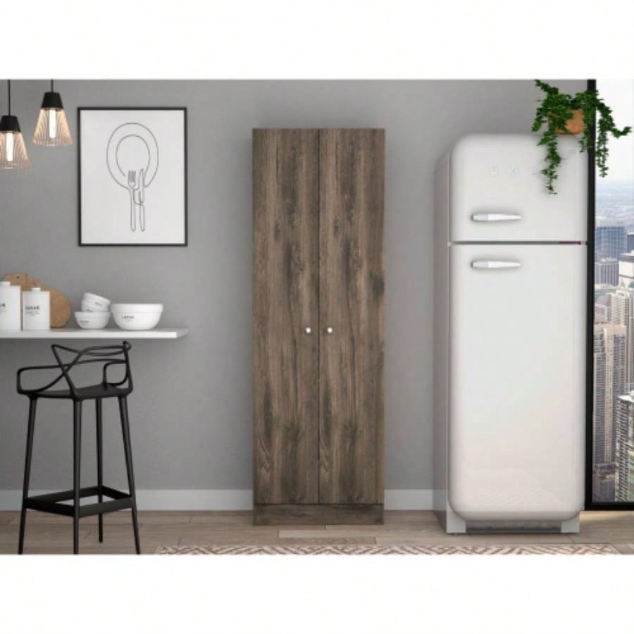 Multistorage Cabinet 71 H, Two Doors, Five Internal Shelves, Dark Brown/ Black