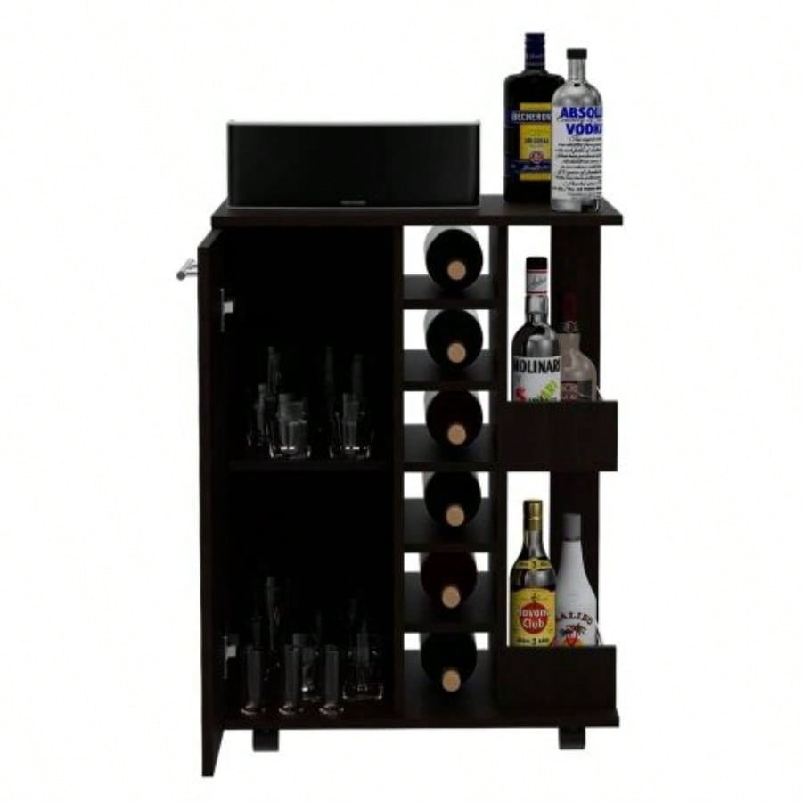 Bar Cart Wells, Four Casters, Black Wengue