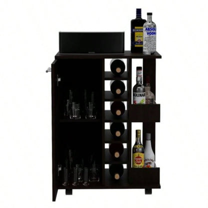 Bar Cart Wells, Four Casters, Black Wengue