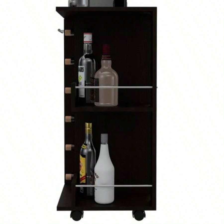 Bar Cart Wells, Four Casters, Black Wengue