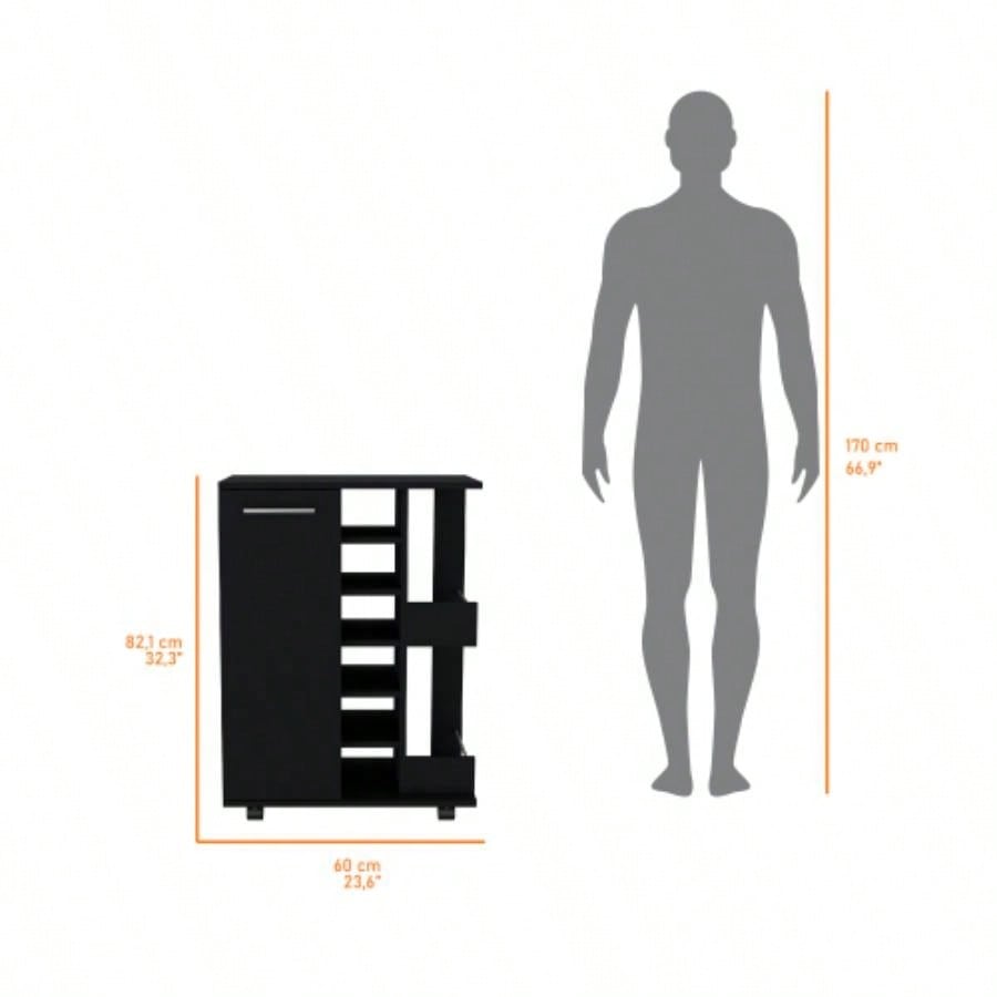 Bar Cart, One Cabinet With Division, Six Cubbies liquor, Two Shelves