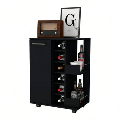 Bar Cart, One Cabinet With Division, Six Cubbies liquor, Two Shelves