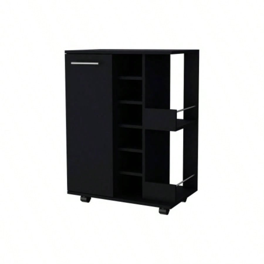Bar Cart, One Cabinet With Division, Six Cubbies liquor, Two Shelves