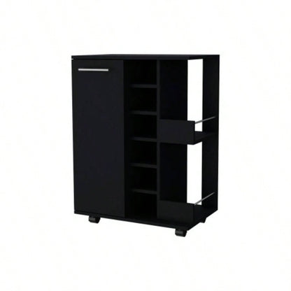 Bar Cart, One Cabinet With Division, Six Cubbies liquor, Two Shelves