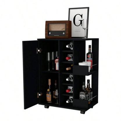 Bar Cart, One Cabinet With Division, Six Cubbies liquor, Two Shelves