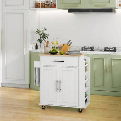 HOMCOM Kitchen Island with Storage, Rolling Kitchen Cart with AC Outlets and USB Ports, Microwave Stand with Towel and Spice Rack, White