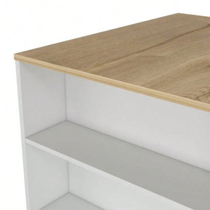 Kitchen Island Table, Two, Three Side Shelves, White/ Pine