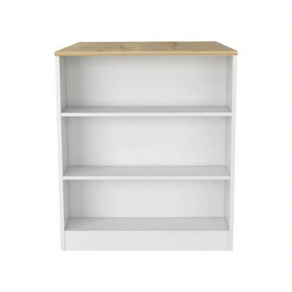 Kitchen Island Table, Two, Three Side Shelves, White/ Pine