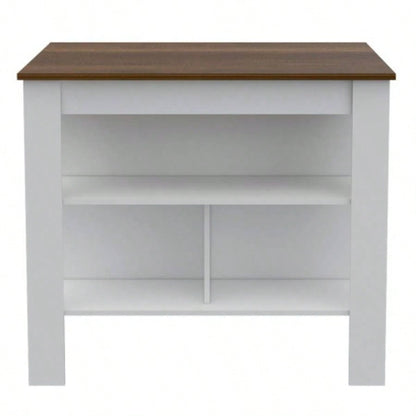 Cala Kitchen Island, Four, Three Shelves - White/ Walnut