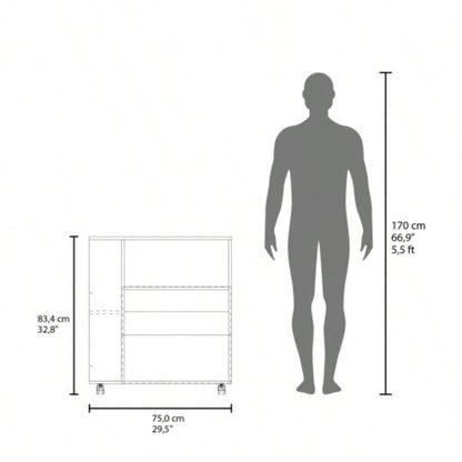 Kitchen Cart, 2 Doors, 3 Shelves, 4 Wheels