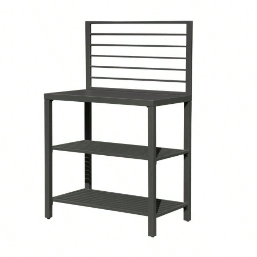 Outdoor Kitchen Island with Storage, Aluminum Kitchen Storage Island Kitchen Food Prep Table with Double Storage Rack, Freestanding Bar Center with Protective Cover Indoor Outdoor