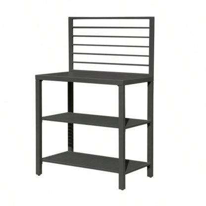 Outdoor Kitchen Island with Storage, Aluminum Kitchen Storage Island Kitchen Food Prep Table with Double Storage Rack, Freestanding Bar Center with Protective Cover Indoor Outdoor