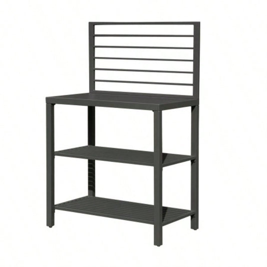 Outdoor Kitchen Island with Storage, Aluminum Kitchen Storage Island Kitchen Food Prep Table with Double Storage Rack, Freestanding Bar Center with Protective Cover Indoor Outdoor