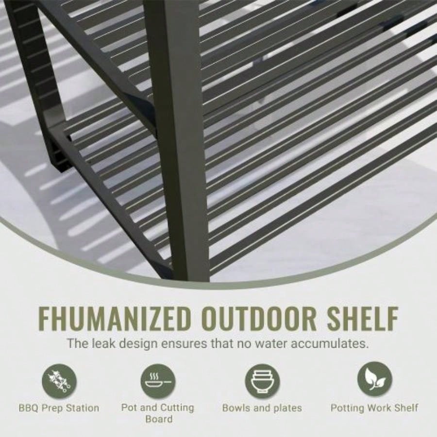 Outdoor Kitchen Island with Storage, Aluminum Kitchen Storage Island Kitchen Food Prep Table with Double Storage Rack, Freestanding Bar Center with Protective Cover Indoor Outdoor