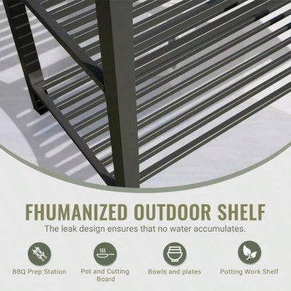 Outdoor Kitchen Island with Storage, Aluminum Kitchen Storage Island Kitchen Food Prep Table with Double Storage Rack, Freestanding Bar Center with Protective Cover Indoor Outdoor