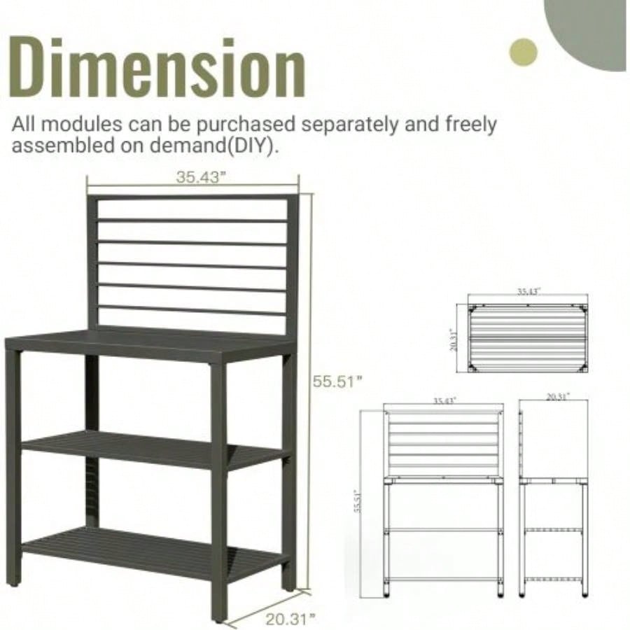 Outdoor Kitchen Island with Storage, Aluminum Kitchen Storage Island Kitchen Food Prep Table with Double Storage Rack, Freestanding Bar Center with Protective Cover Indoor Outdoor