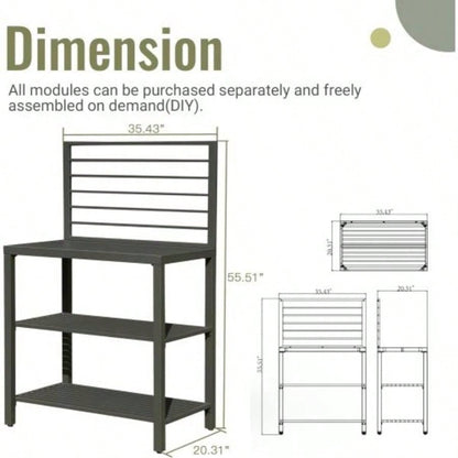Outdoor Kitchen Island with Storage, Aluminum Kitchen Storage Island Kitchen Food Prep Table with Double Storage Rack, Freestanding Bar Center with Protective Cover Indoor Outdoor