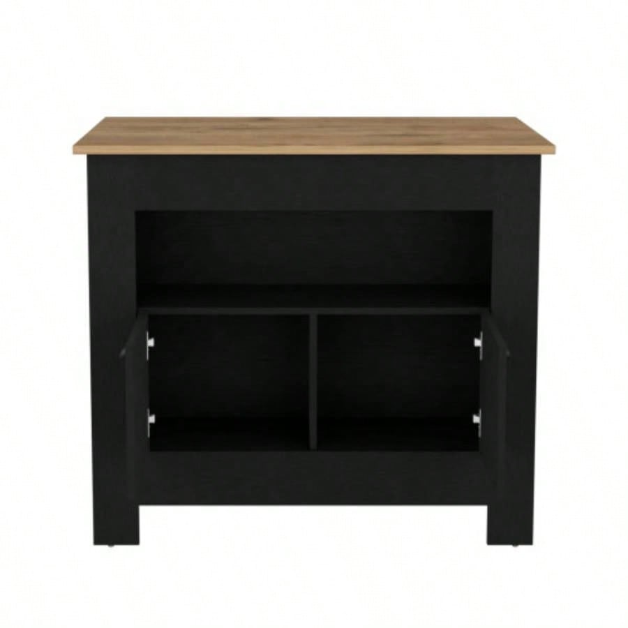 Kitchen Island 35 H, 2 doors, 3 shelves, Black/Macadamia