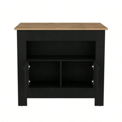 Kitchen Island 35 H, 2 doors, 3 shelves, Black/Macadamia