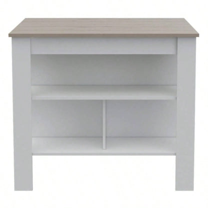 Brooklyn Antibacterial Surface Kitchen Island, Three Concealed Shelves