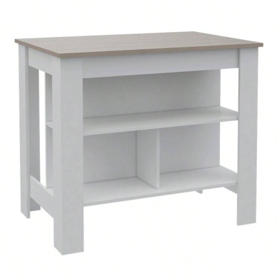 Brooklyn Antibacterial Surface Kitchen Island, Three Concealed Shelves