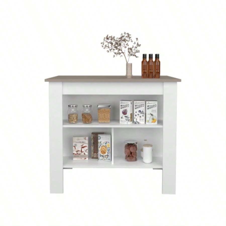Kitchen Island, Kitchen, Taupe/ White