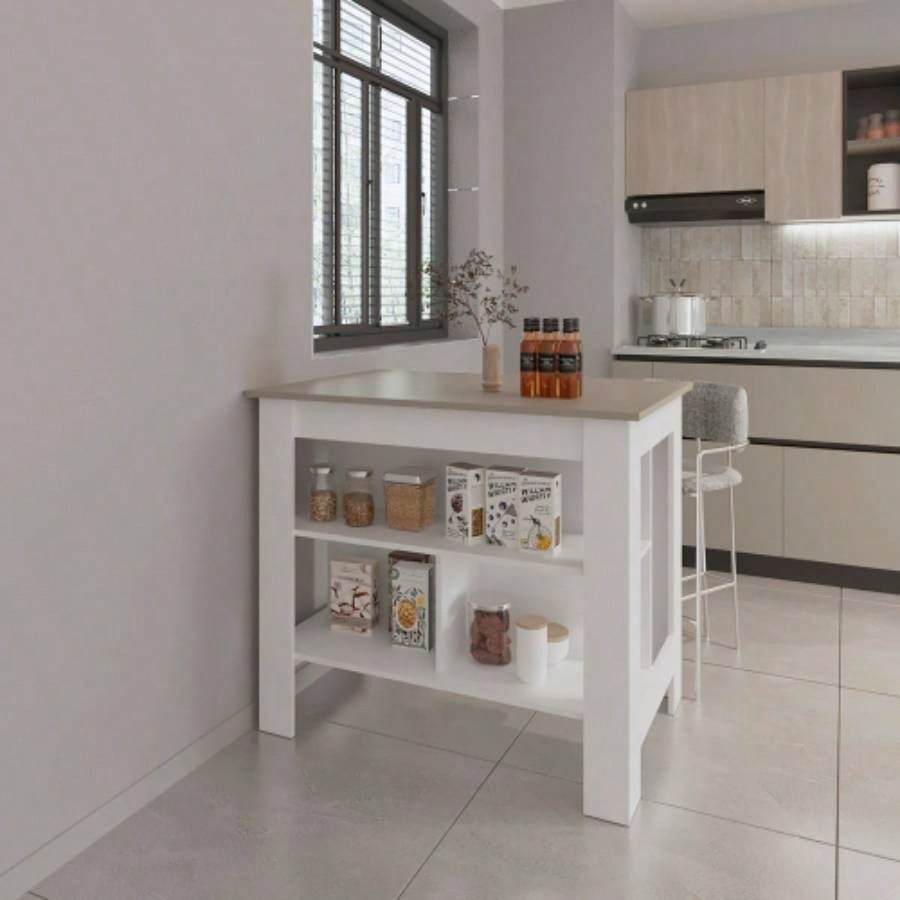 Kitchen Island, Kitchen, Taupe/ White