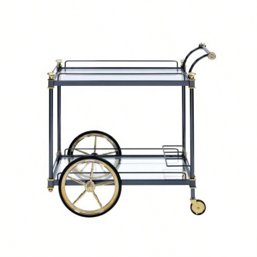 Cyrus Glass Black/Gold Serving Cart