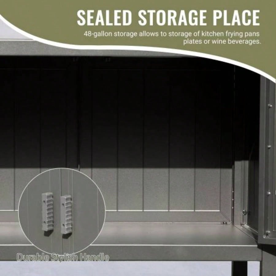 Outdoor Kitchen Island with Storage, Aluminum Kitchen Storage Island Outdoor Grill Table, Freestanding Outdoor Prep Table Grill Storage Cabinet with Protective Cover BBQ, Deck, Patio