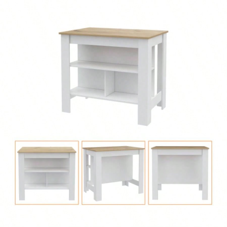 2 Piece Kitchen Set, Kitchen Island+ Pantry Cabinet, White/Light Oak