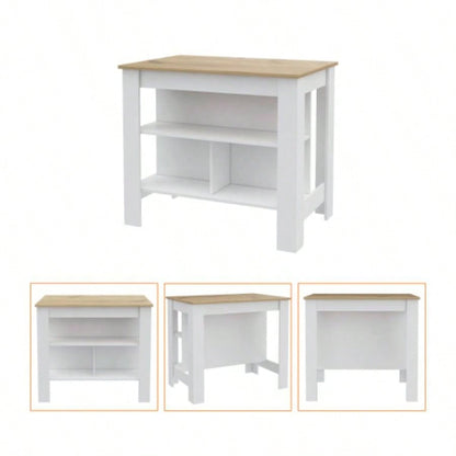 2 Piece Kitchen Set, Kitchen Island+ Pantry Cabinet, White/Light Oak