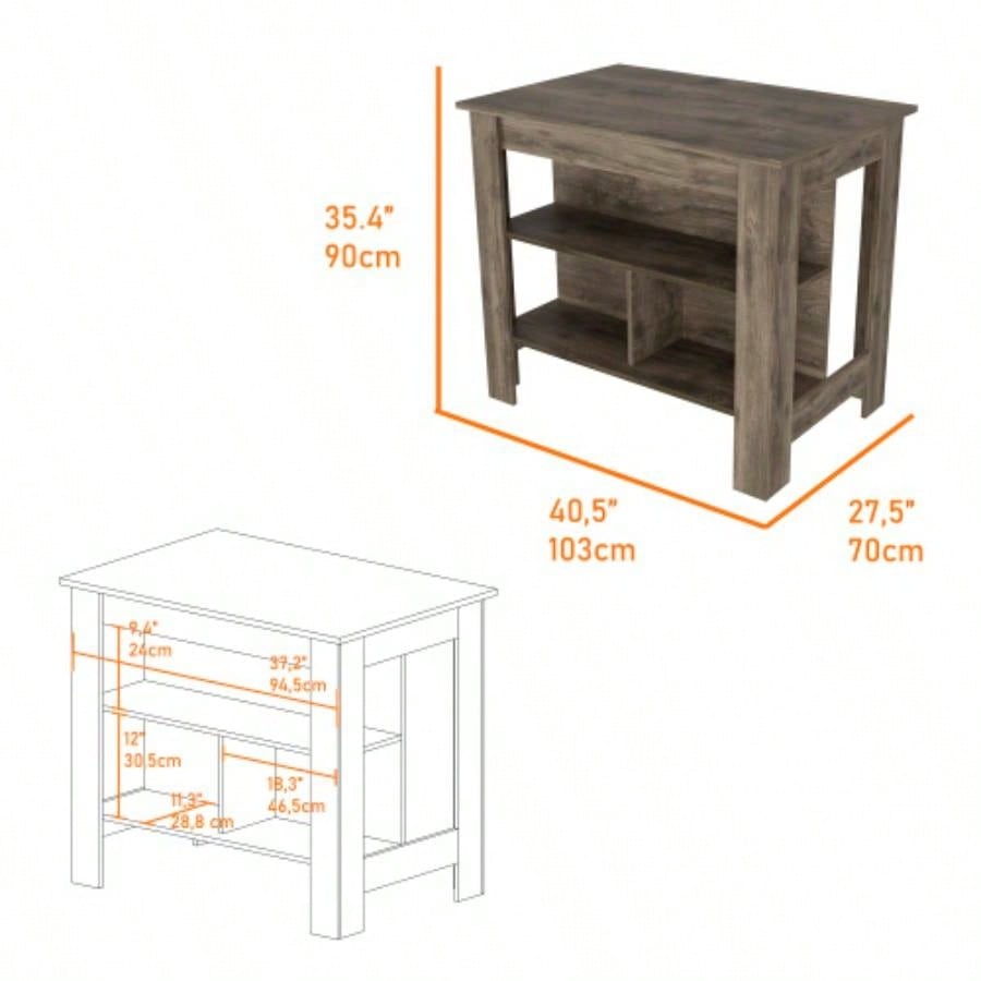 Kitchen Island Dozza, Three Shelves, Dark Brown