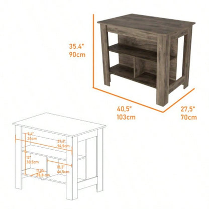 Kitchen Island Dozza, Three Shelves, Dark Brown