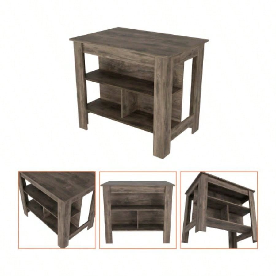 Kitchen Island Dozza, Three Shelves, Dark Brown
