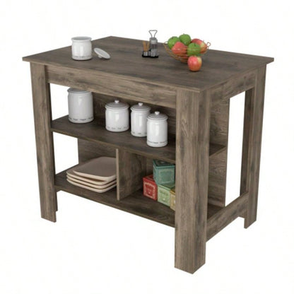 Kitchen Island Dozza, Three Shelves, Dark Brown