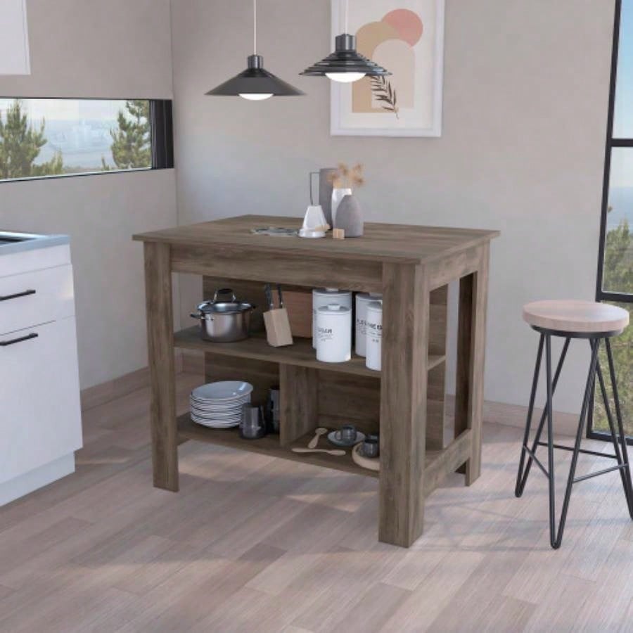 Kitchen Island Dozza, Three Shelves, Dark Brown